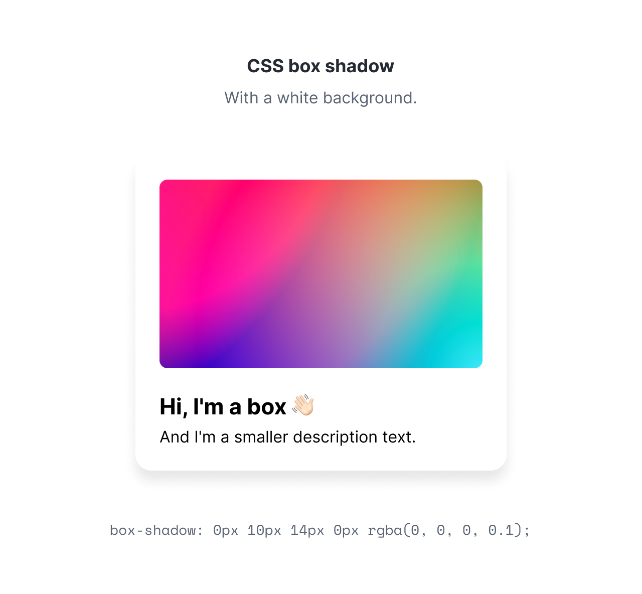 A card component with a CSS box shadow on a white background.